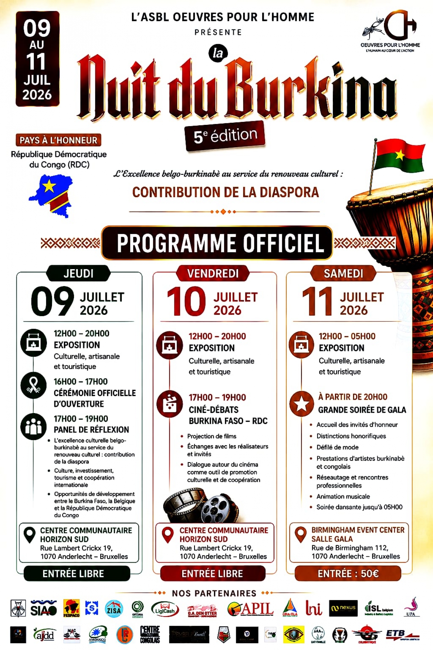 L'asbl &OElig;uvres pour l'homme organise la Nuit du Burkina 5&egrave; Edition
